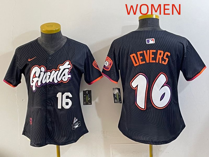 Women 2025 San Francisco Giants #16 Devers Black Joint Name Nike MLB Jersey style 08->women mlb jersey->Women Jersey